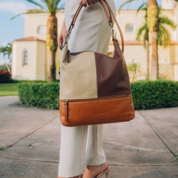 Fantini Italian Leather Modern Brown Handbag - Picture 4 of 10